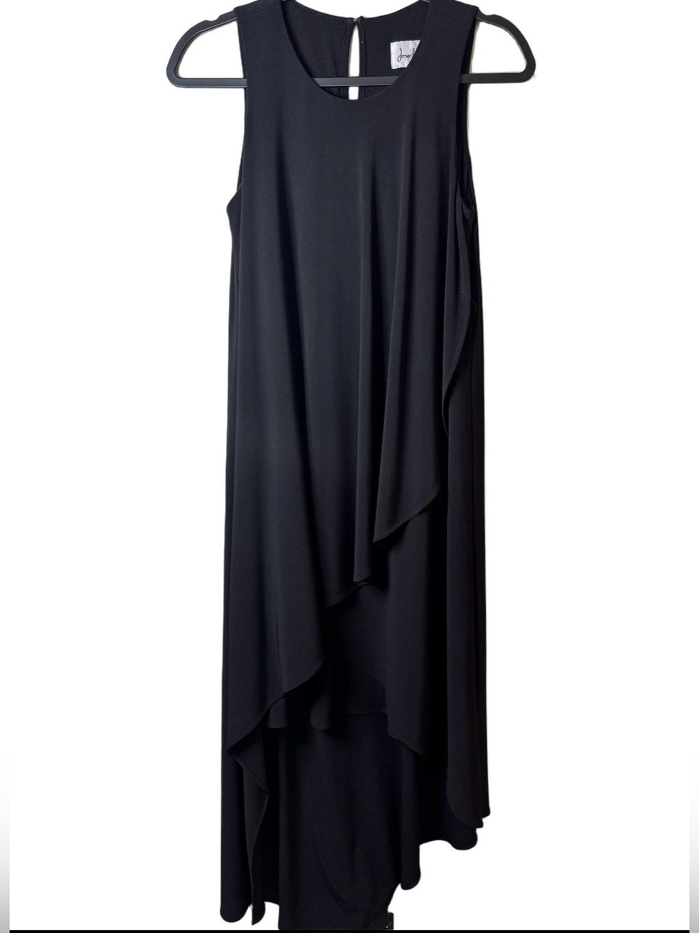 Joseph Ribkoff Sleeveless Black Dress Dramatic Cascading High-low Hemline Size 4